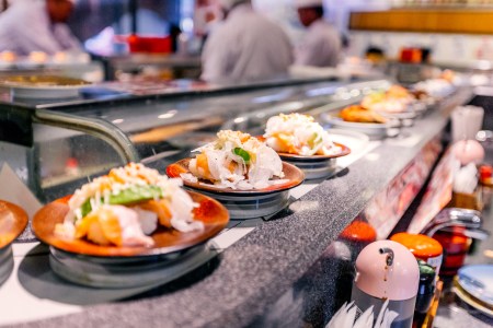 conveyor belt sushi restaurant in Tokyo, Japan