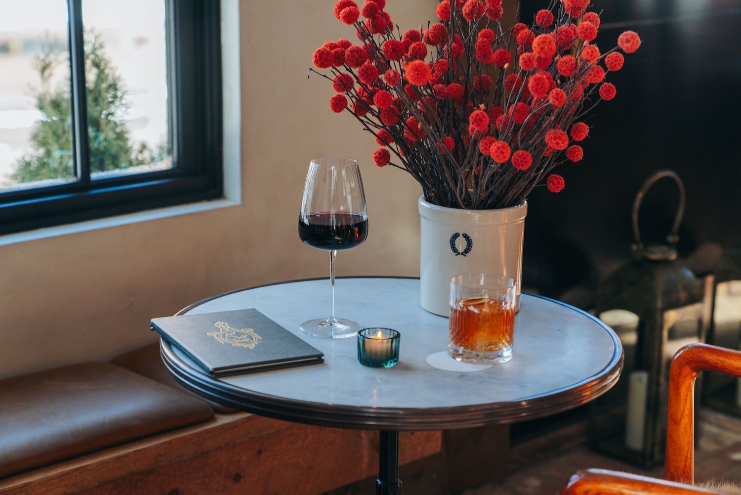 drinks on a table at au comptoir bar in woodstock vermont