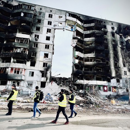 A bombed out building in Ukraine