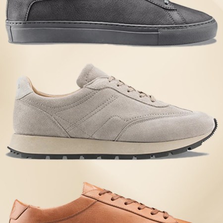 a collage of Koio sneakers on a tan background