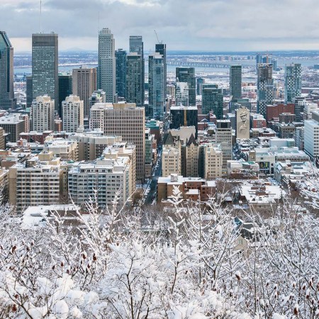 Aerial view of Montreal, Canada in winter