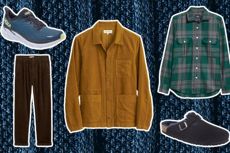 The Nordstrom winter sale items on a blue wool textured background