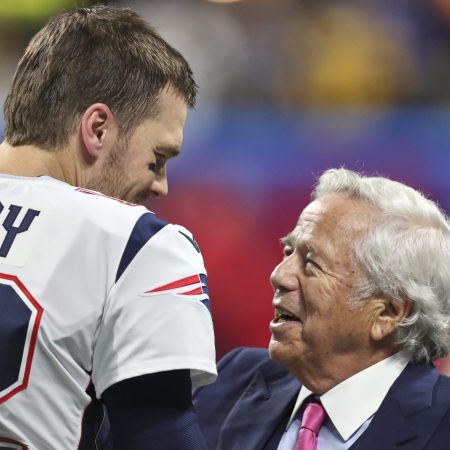 Patriots owner Robert Kraft with Tom Brady in 2019. The new campaign to lure Brady back to the New England Patriots comes three years too late.