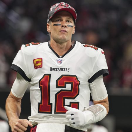 Tom Brady takes the field in 2023 in Atlanta.