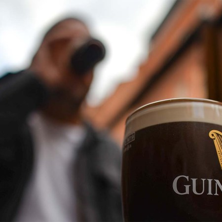 A perfect pint of Guinness on the table outside a pub in Dublin city center. On Monday, 05 July 2021, in Dublin, Ireland