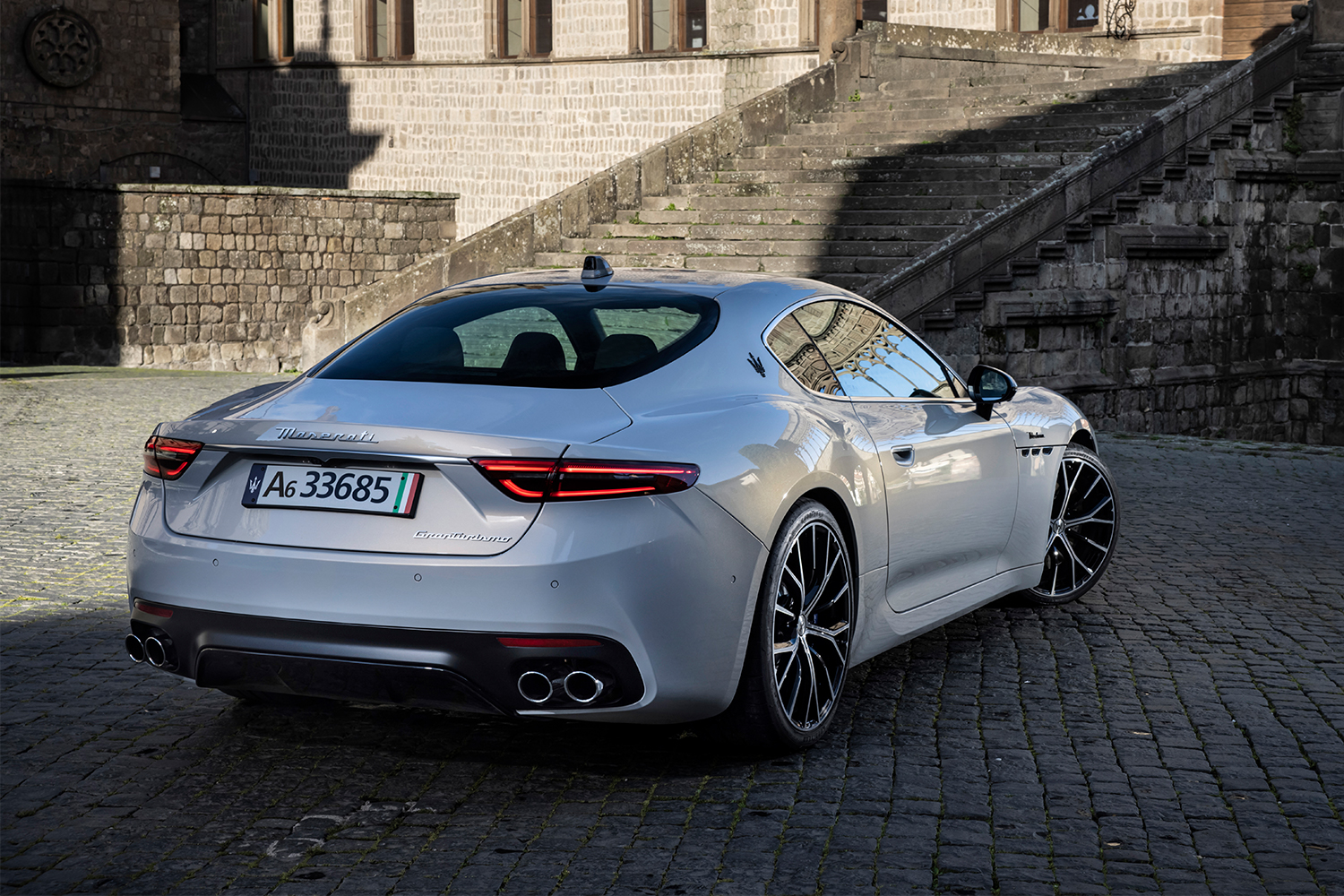 The rear end of the new Maserati GranTurismo Modena in white