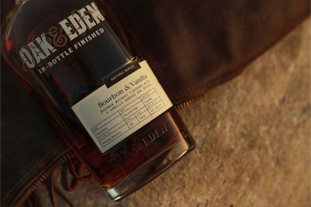 Oak & Eden whiskey bottle that's been customized to a particular flavor profile