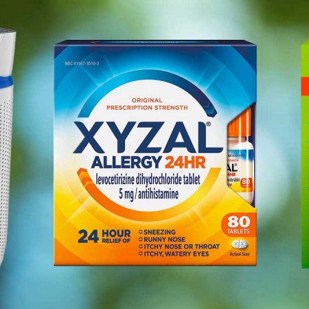 Allergy relief products from Amazon, on a green background