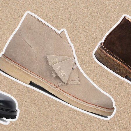 a collage of Chukka Boots on a grey background