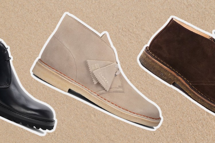 a collage of Chukka Boots on a grey background