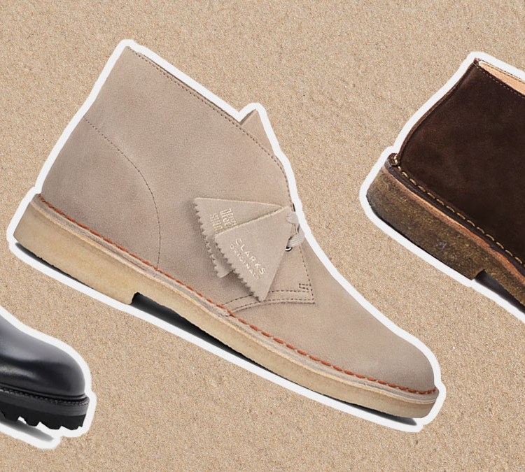 a collage of Chukka Boots on a grey background