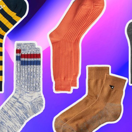 a collage of the best socks for men on a purple and blue gradient background