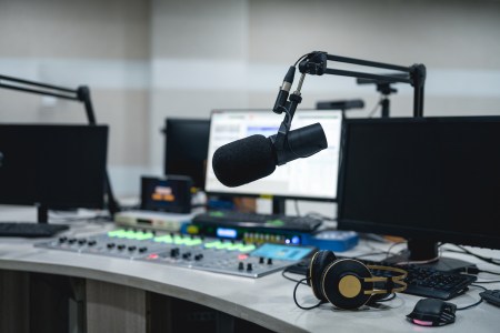 Media equipment in the live room of a radio station