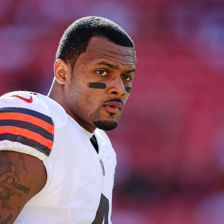 Deshaun Watson #4 of the Cleveland Browns looks on before the game against the Washington Commanders at FedExField on January 1, 2023 in Landover, Maryland.