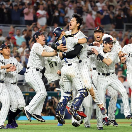 Team Japan celebrates after the final out of the World Baseball Classic Championship defeating Team USA 3-2 at loanDepot park on March 21, 2023 in Miami, Florida.