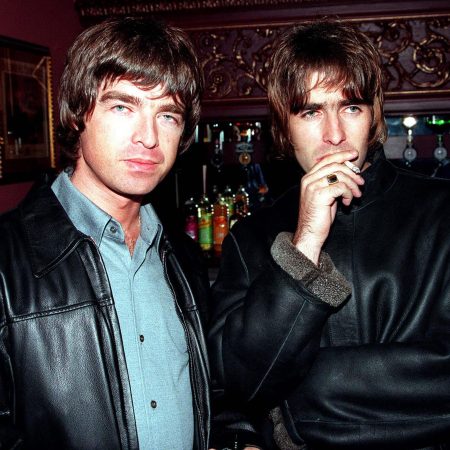 Liam Gallagher and Noel Gallagher in London, circa 1995.