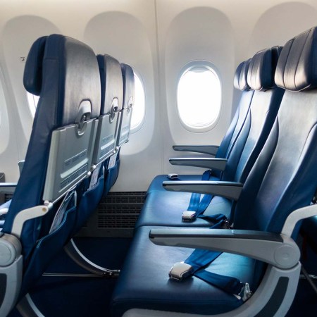 Rows of airplane seats. A U.S. appeals court ruled against minimum seat dimensions on planes.