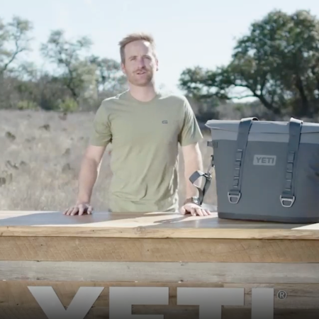 yeti employee talking about the Hopper M30 Charcoal cooler