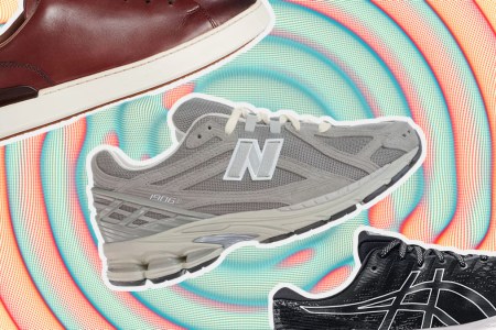 A collage of men's sneakers that are on sale, from New Balance to Asics