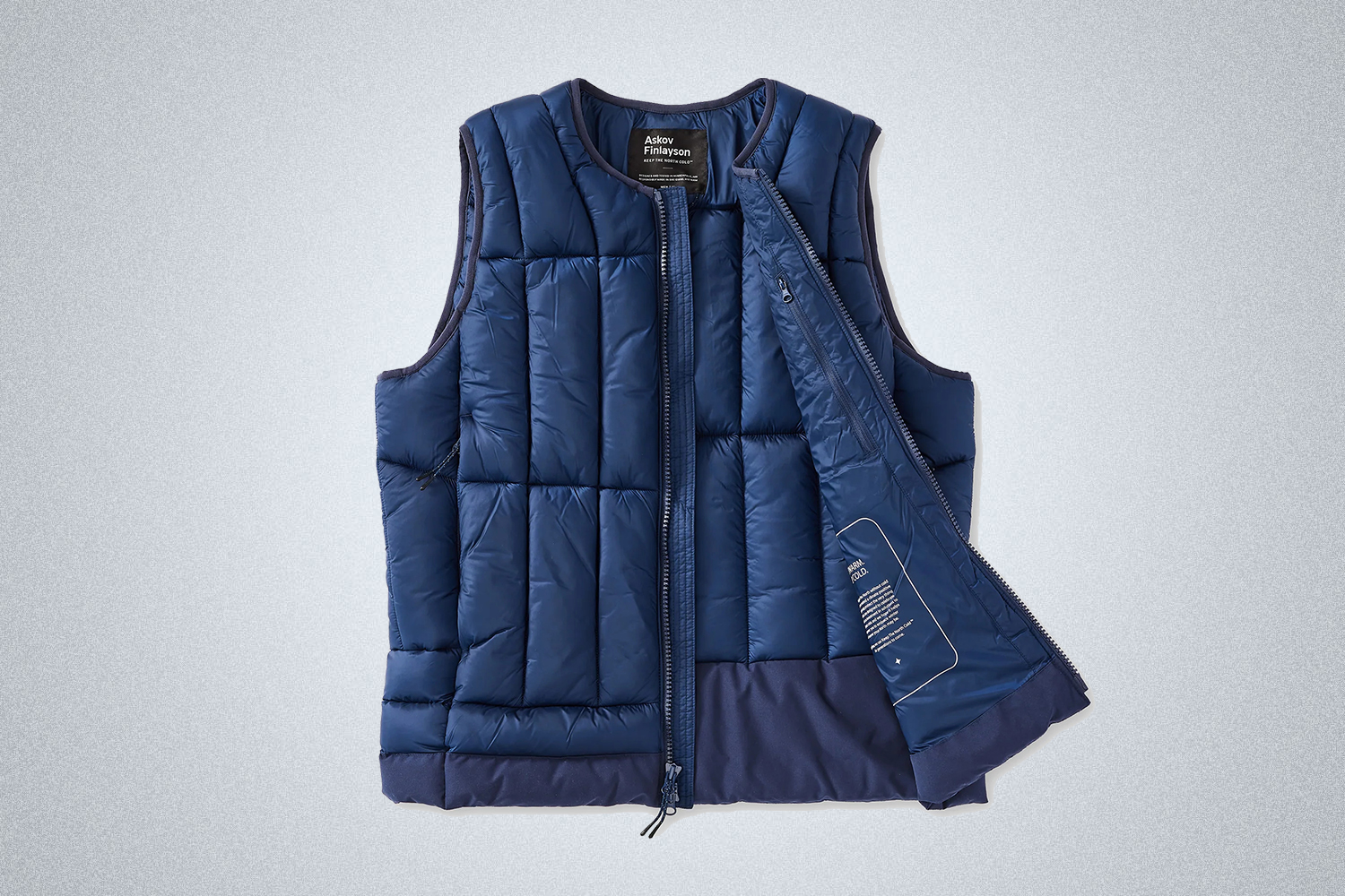 Askov Finlayson Preservation Vest in navy, now on sale