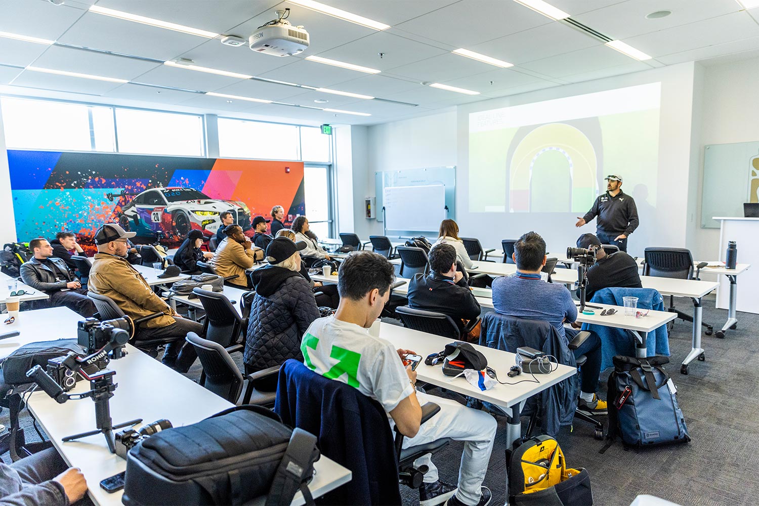 A class in session at the BMW Performance Center Driving School in Thermal, California