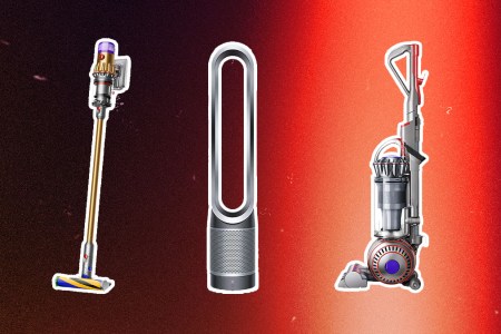 Dyson products on a dark red and light red background