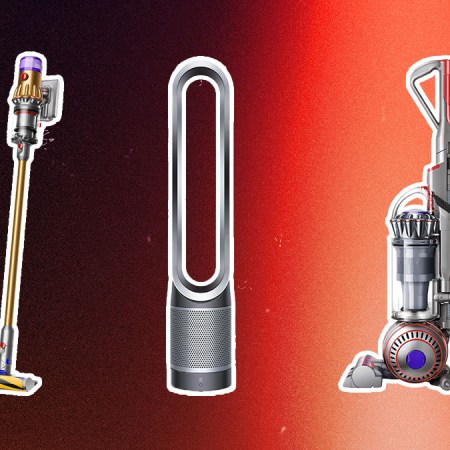 Dyson products on a dark red and light red background