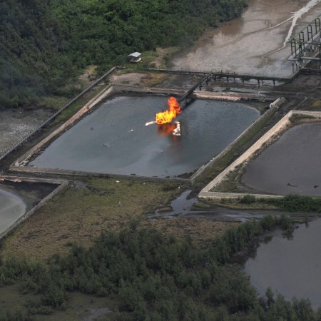 Gas flare at Shell Cawtharine Channel, Nembe Creek in the Niger Delta in 2013.