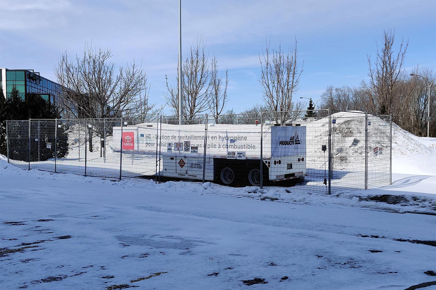 The mobile hydrogen fuel pump at Toyota's office in Montreal, Quebec, for refueling the Toyota Mirai