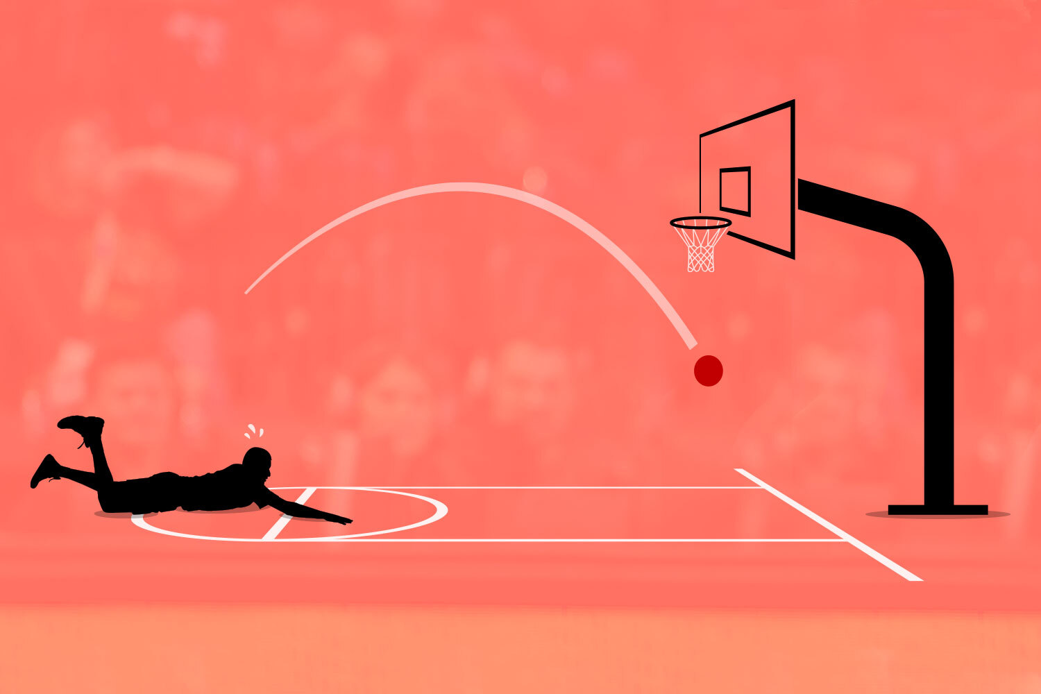 illustration of a basketball player falling at the foul line after taking a shot