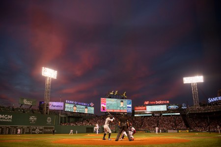 Fenway Park at sunset, Aaron Judge at the plate.