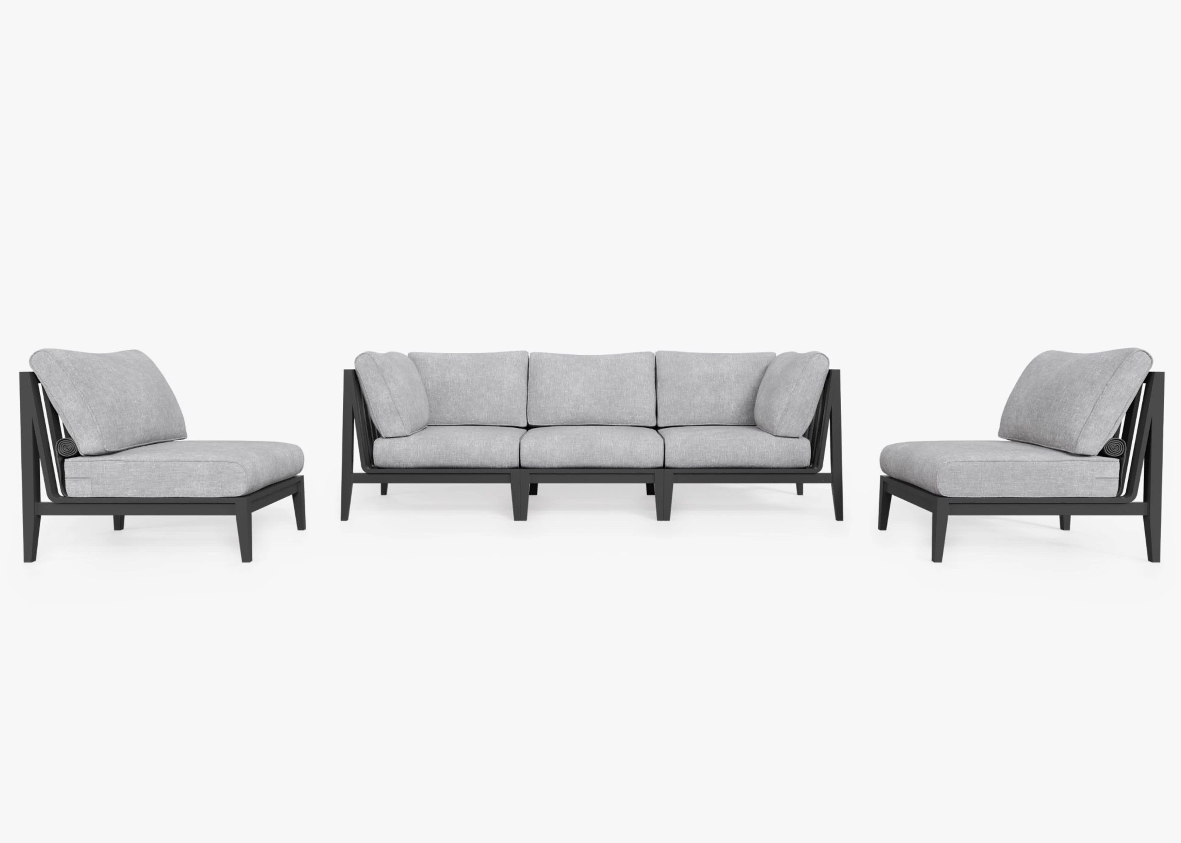 Outer Charcoal Aluminum Outdoor Sofa with Armless Chairs