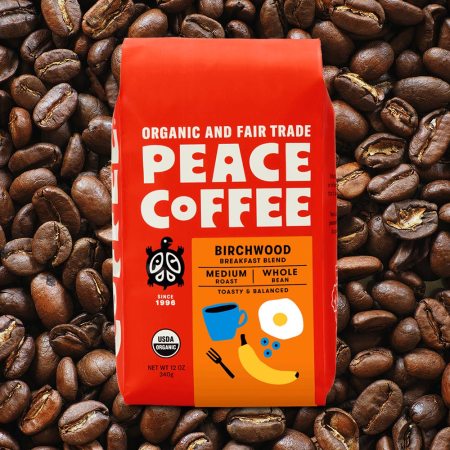 A 12-ounce bag of Peace Coffee Birchwood blend, my favorite coffee beans