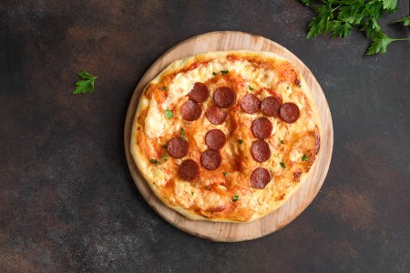 Pi Day Pizza. Homemade Pepperoni and Cheese Pizza for Pi Day Event