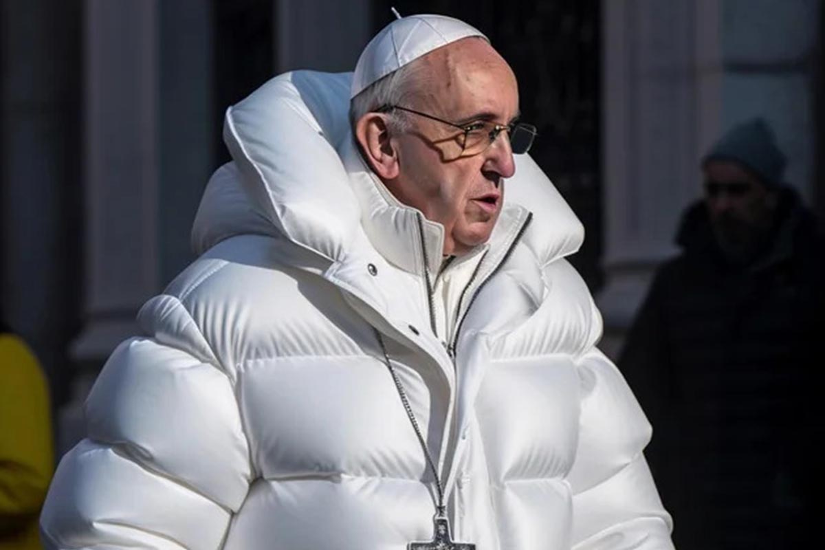 An AI-created image of Pope Francis in a puffer jacket, which fooled a lot of people online