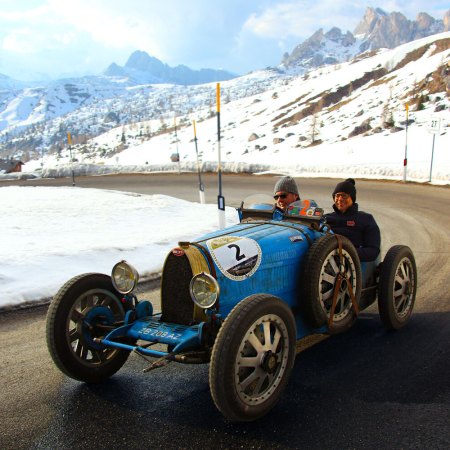 Alessio De Angelis and Massimiliano Paglione driving a 1927 Bugatti Type 37 at the Winterace 2023